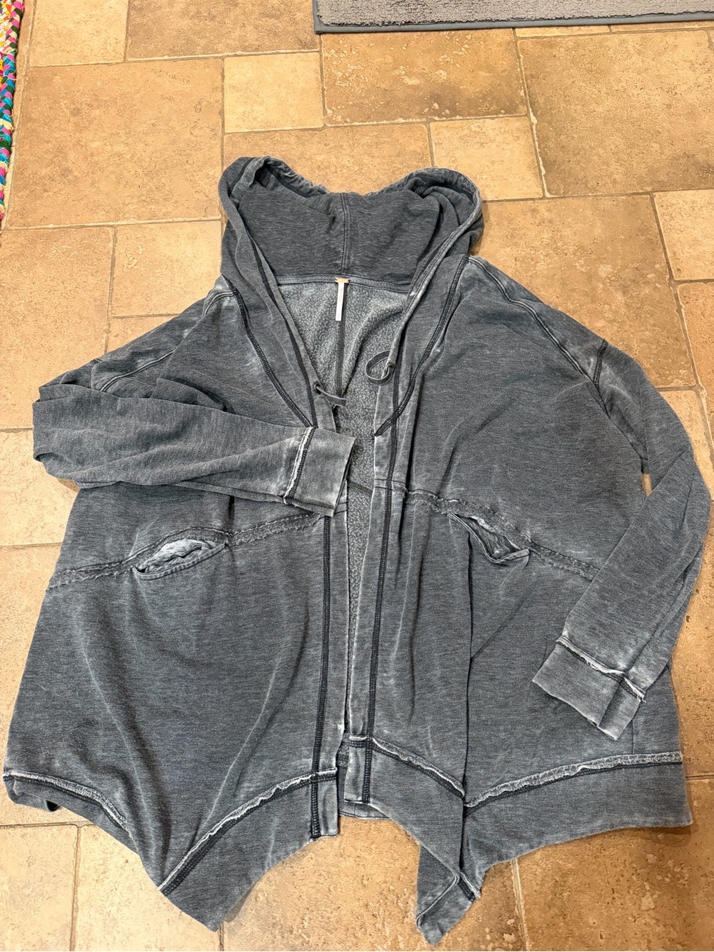 Free People Charcoal Hooded Open Cardigan